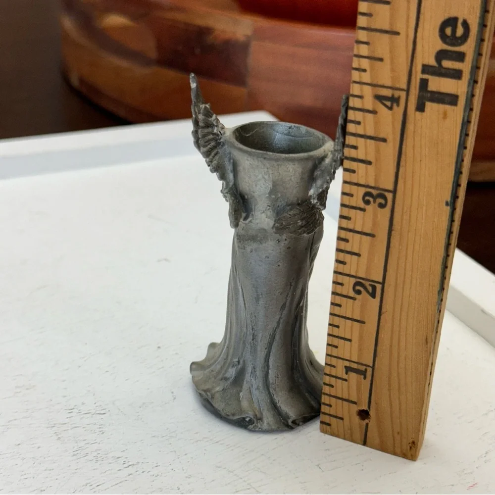 Comstock Pewter Angel Wing Candle Holder or Sphere Stand Figurine 1992 Vintage